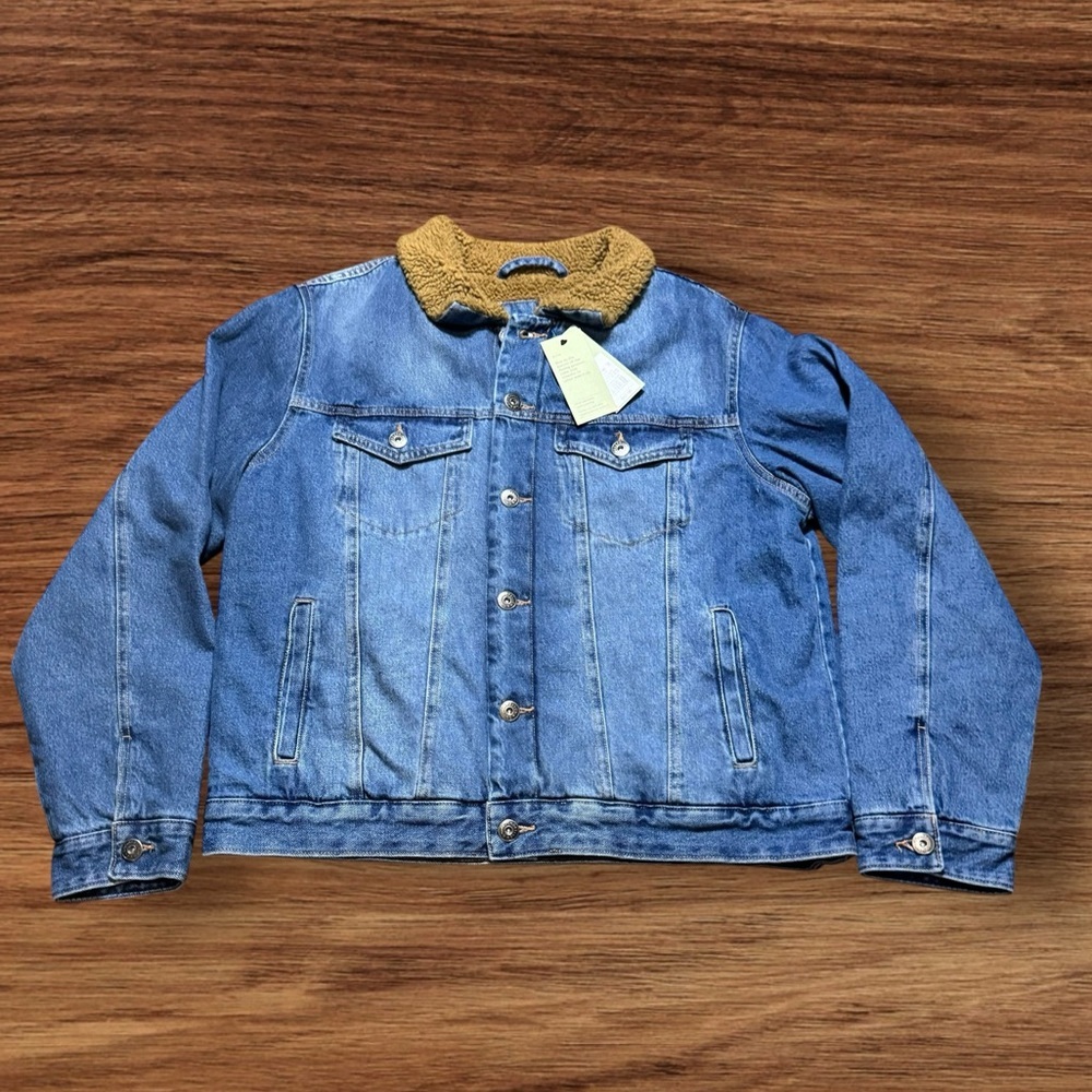 Goodfellow & Co Sherpa Lined Denim Jacket Men’s Large New With Tag Sherpa Collar - Picture 9 of 11
